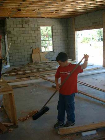 Mikey doing cleanup in the garage