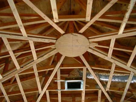 The hex ceiling framing in living room
