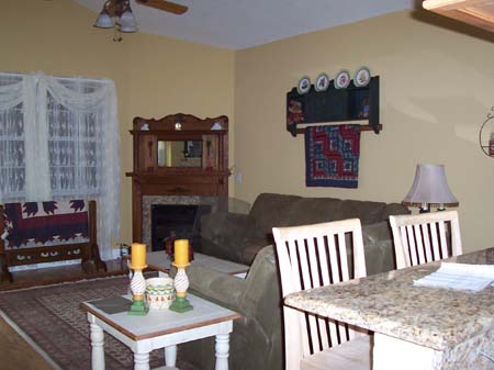 Family room with corner fireplace